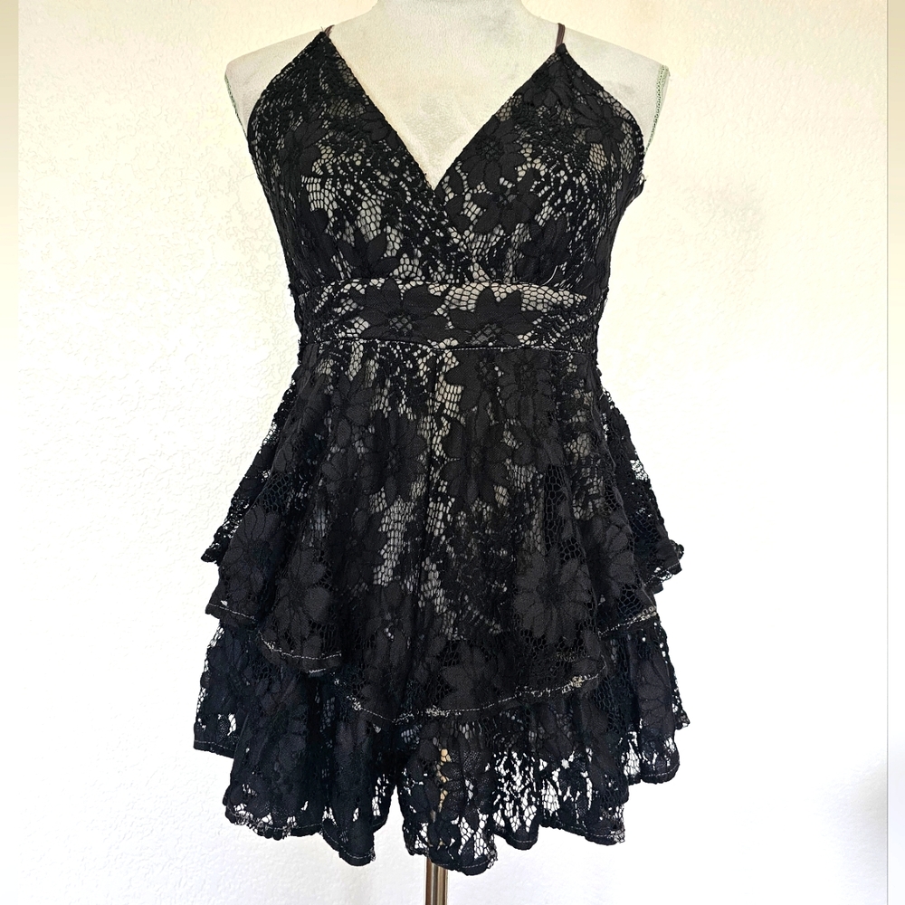 Black Lace Tiered Mini Skort Dress size 2